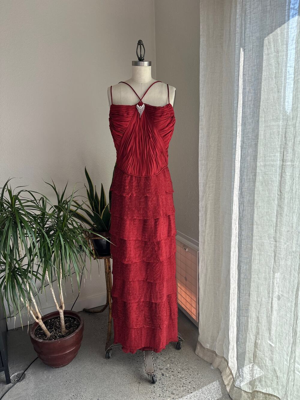 B. Bayou Women's Medium Dress Russet Silk Hand Tailored Vintage Gown